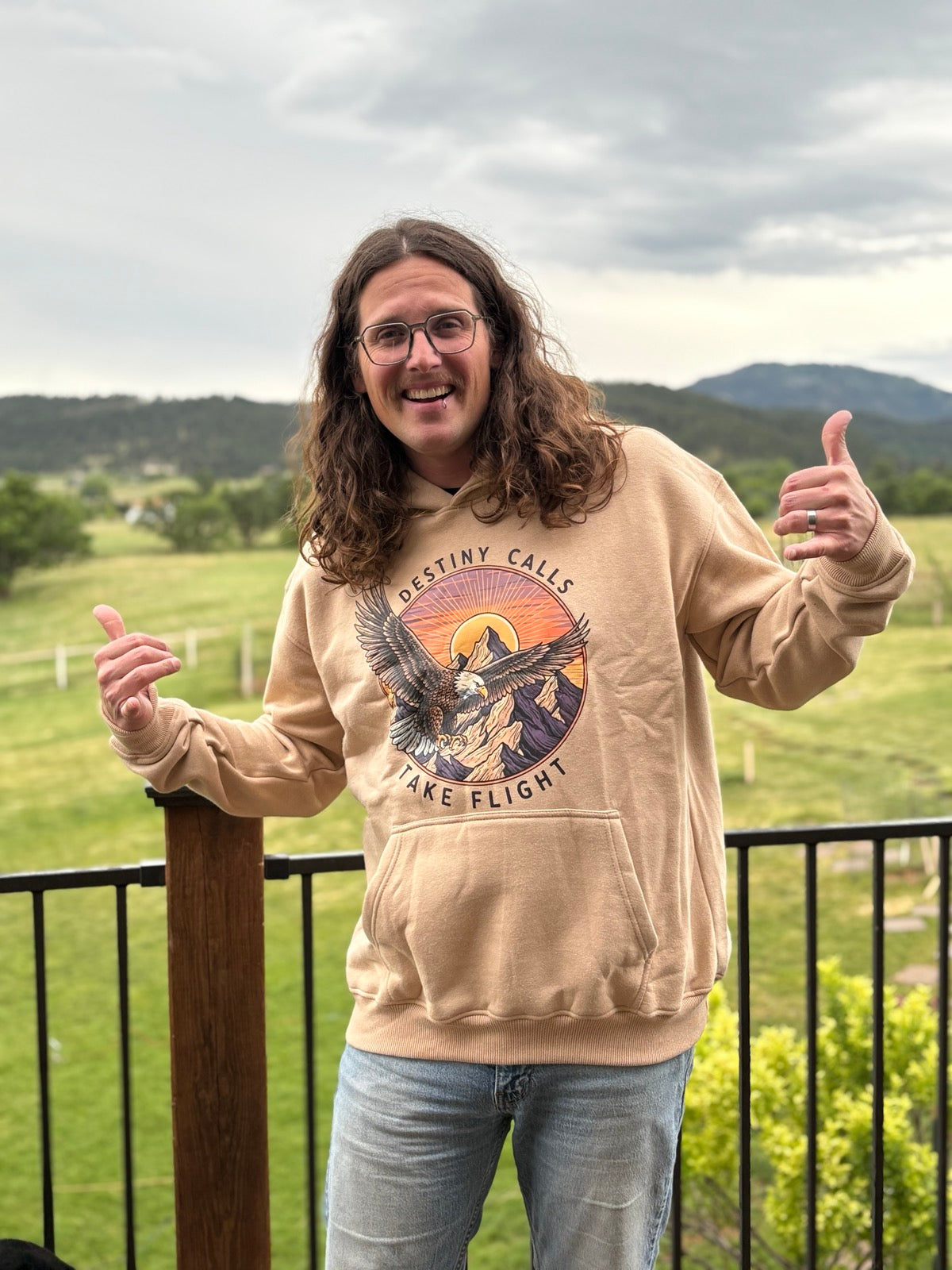 TAKE FLIGHT Hoodie, 14oz ultra-heavyweight cream mineral wash streetwear hoodie, oversized boxy fit, Great Works Clothing LOVED & SENT, Los Angeles (photo 1 of 2)