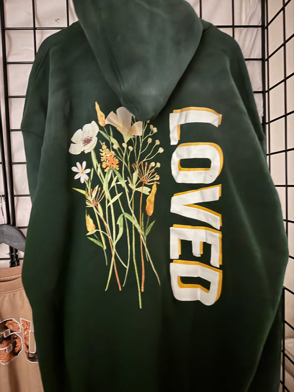LOVED 14oz oversized heavyweight Christian hoodie — mineral wash forest green — Great Works Clothing Los Angeles